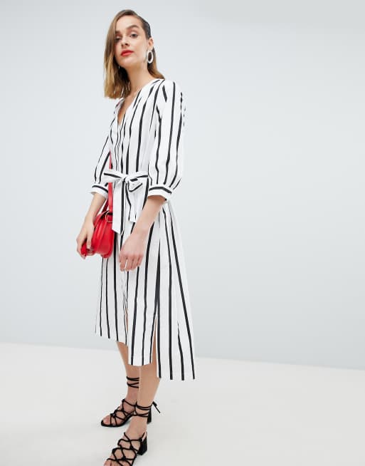 Selected Femme stripe midi dress with tie waist ASOS