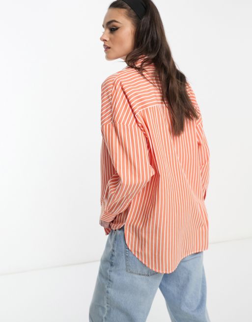 Selected Femme stripe oversized shirt in orange ASOS