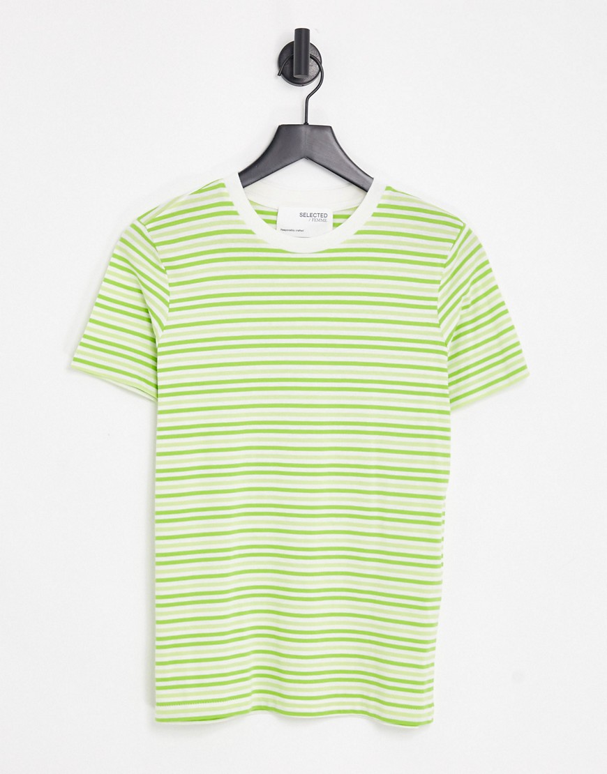 Selected Femme stripe t-shirt in bright green