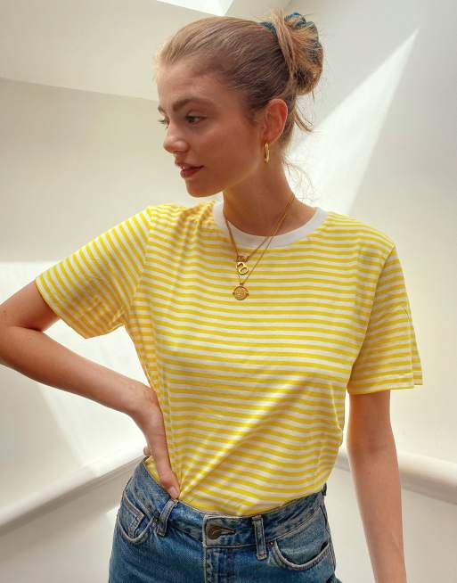 Selected Femme stripe t shirt in yellow