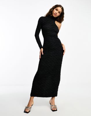 Selected Femme - Strukturiertes Maxikleid in Schwarz