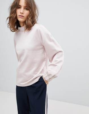 Femme Sweatshirt With High Neck And Sleeve Detail-Pink