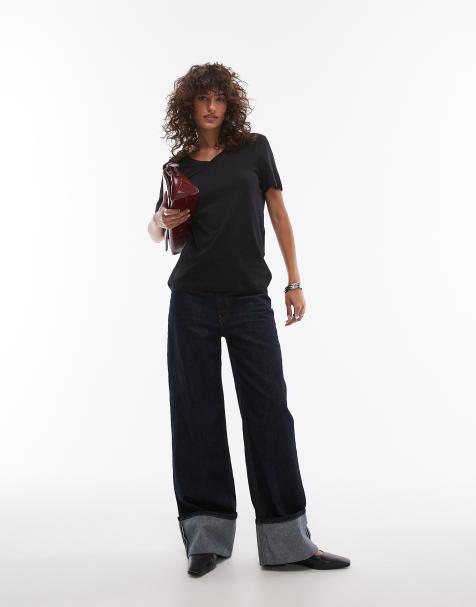 Selected Femme - T-shirt a maniche corte nera con scollo a V - view 1