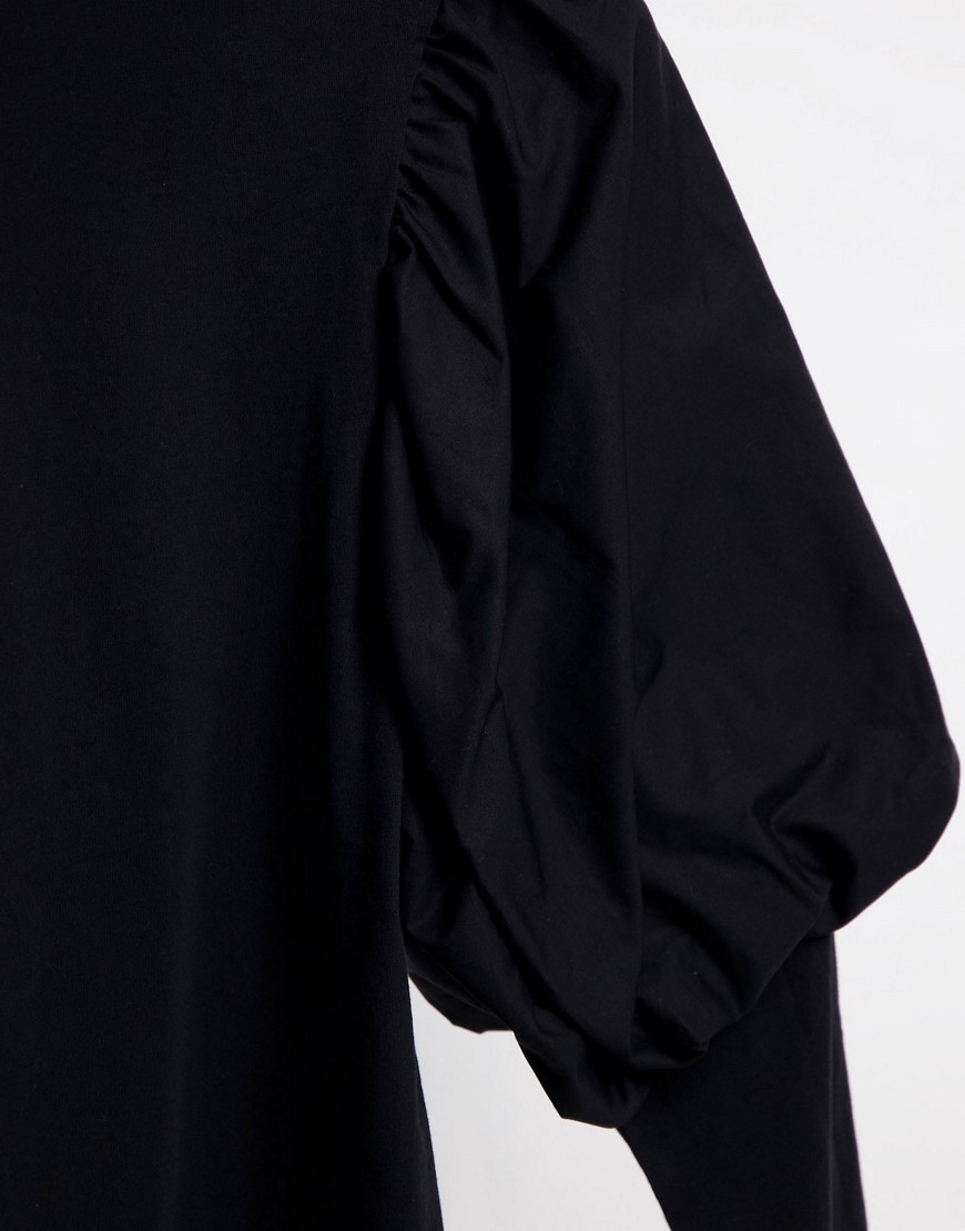T-shirt a maniche lunghe con maniche voluminose in misto cotone nera - BLACK-Nero - Selected T-shirt donna  - immagine3