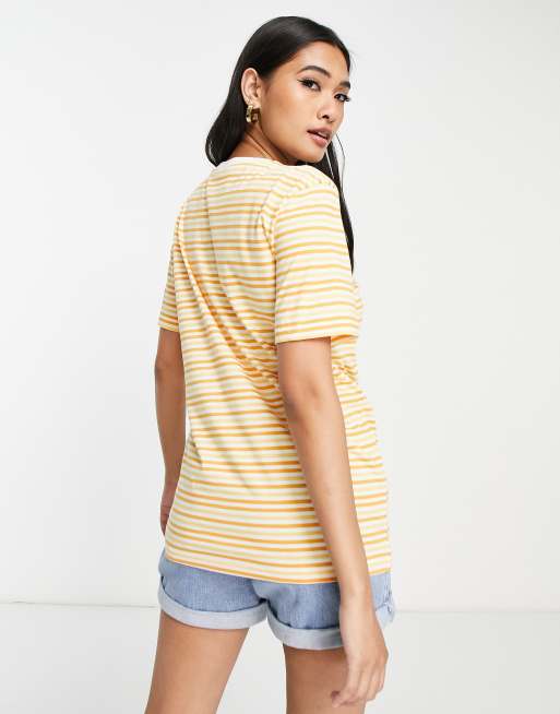 Selected Femme - T-shirt arancione a righe in cotone con scollo rotondo, 2 di 4