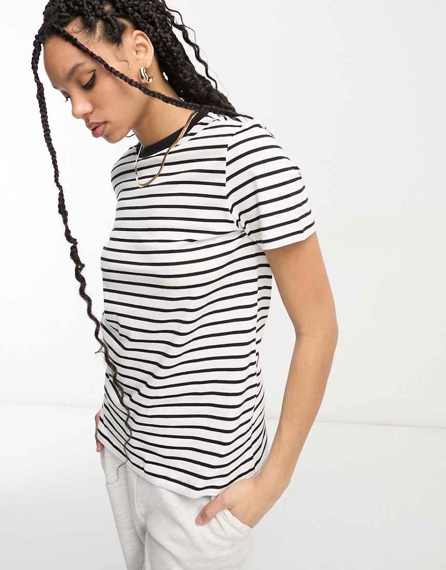 Selected Femme T-shirt In Black And White Stripe In Multi