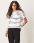 [Selected] Selected Femme t-shirt in white black thin stripe-Navy XS Bright White
