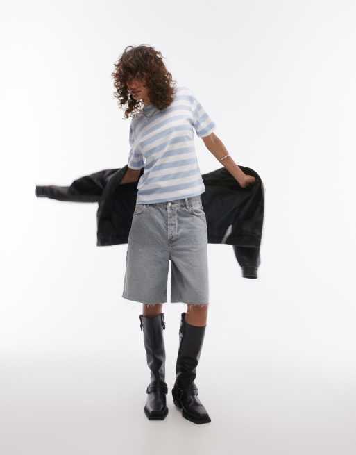 Selected Femme - T-shirt squadrata blu chiaro a righe