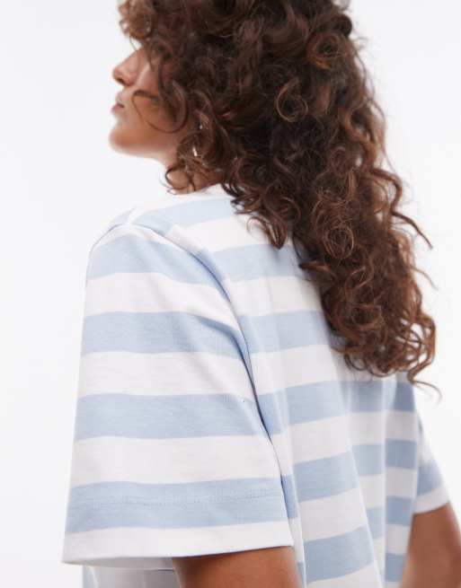 Selected Femme - T-shirt squadrata blu chiaro a righe, 3 di 4