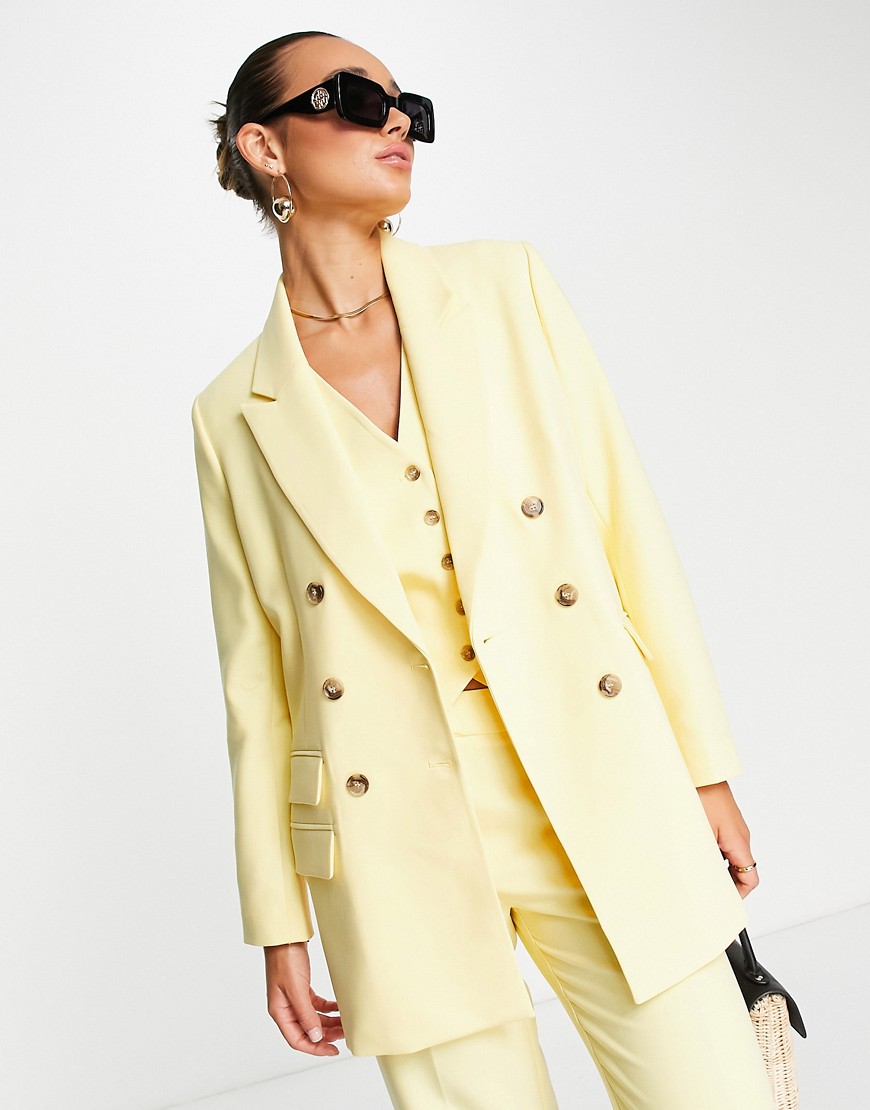 Selected Femme tailored suit blazer in pastel yellow