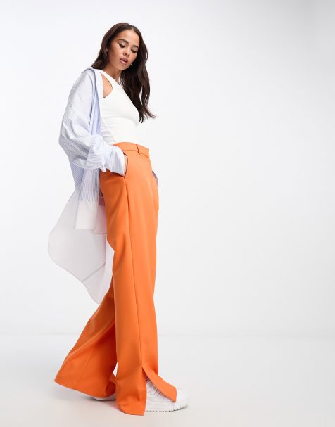 Selected Femme tailored textured twill high waisted pants in bright orange - view 1