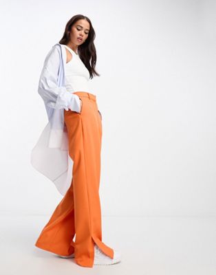 Selected Femme tailored textured twill high waisted trousers in bright orange