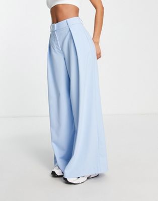 Selected Femme tailored wide leg trousers with pleat front in blue