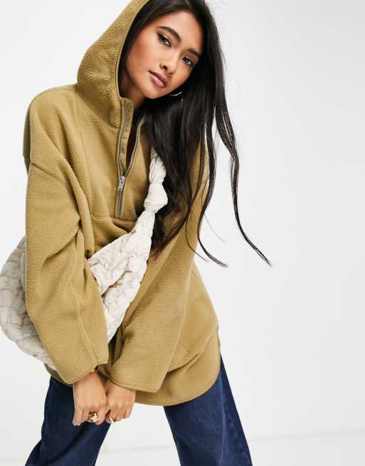 Selected Femme teddy fleece hoodie in beige