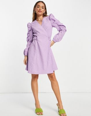 Selected Femme textured mini dress with waist detail in lilac