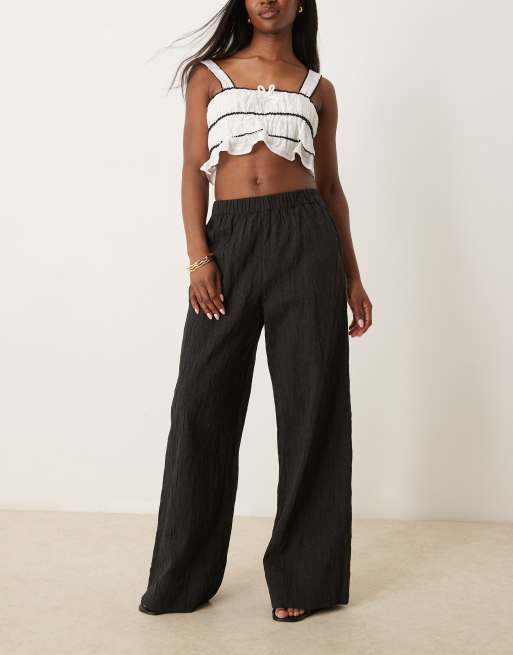 Selected Femme textured pattern loose fit pants in black