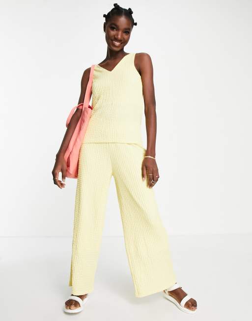 Selected Femme textured tank top in pastel yellow part of a set