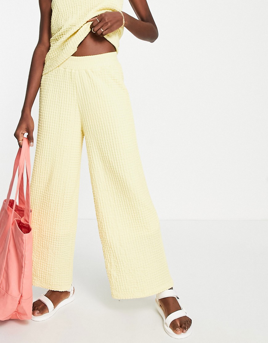 Selected Femme textured wide leg trousers co-ord in pastel yellow - YELLOW