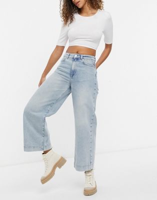 Selected Femme cotton Thea wide leg jeans in light blue wash - MBLUE - ASOS Price Checker
