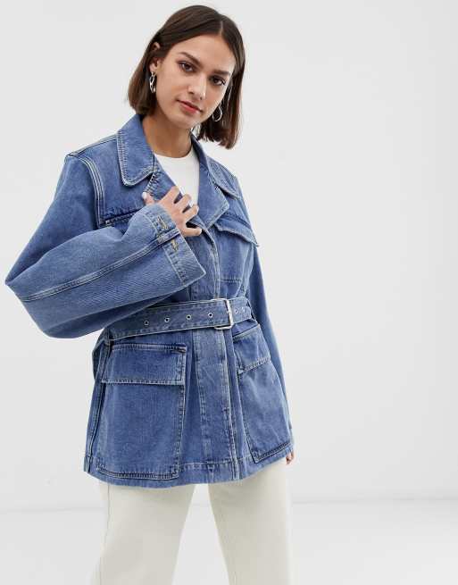 Selected Femme tie waist denim jacket with balloon sleeves | ASOS