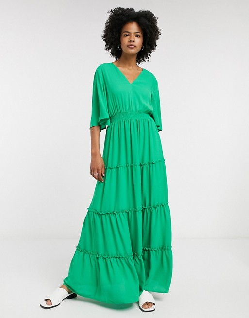 Selected Femme tiered maxi dress in green