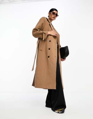 Selected Femme - Trenchcoat aus schwerer Wolle in Camel-Neutral