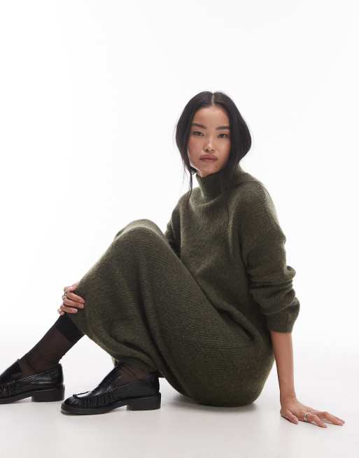 Selected Femme turtle neck knit dress in green