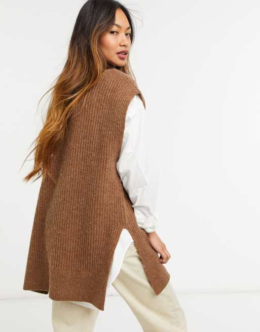 Selected Femme turtle neck longline vest in brown