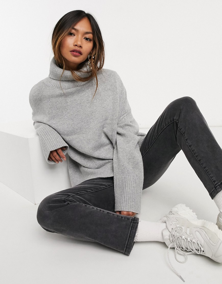 Selected Femme turtle neck sweater in gray-Grey