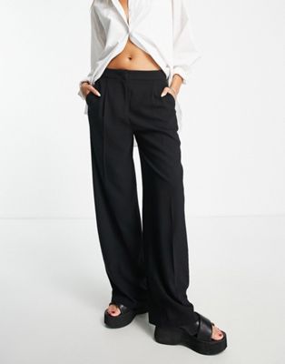 Selected Femme twill wide leg trousers in black