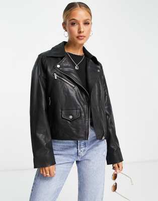 ASOS DESIGN Petite ultimate faux leather biker jacket in black