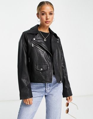 Selected Femme ultimate real leather jacket with quilted lining in black - ASOS Price Checker
