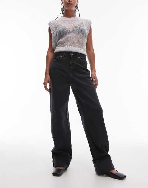 Selected Femme - Vasket sorte jeans med vide ben - view 1
