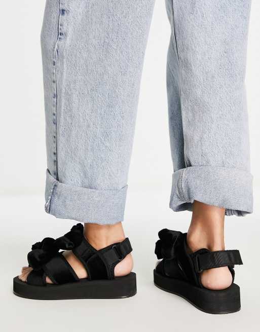 Selected Femme velvet bow sandles in black