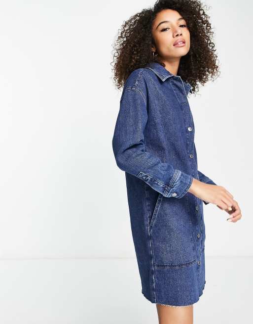 Selected Femme - Vestito di jeans lavaggio blu medio con bottoni sul davanti