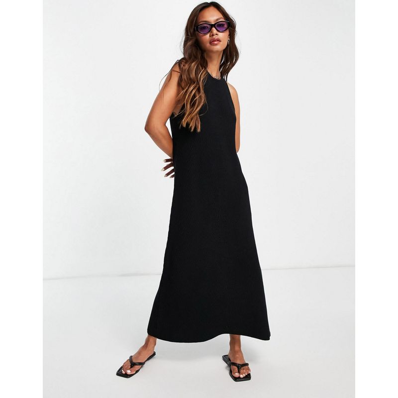 Designer Donna Selected Femme - Vestito lungo in maglia con dorso a vogatore accollato nero