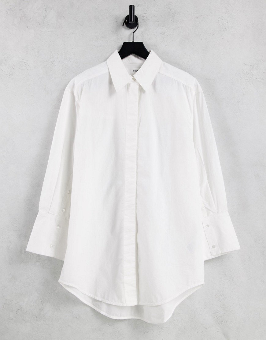 selected femme - vit skjorta av bomull med breda manschetter - white-vit/a
