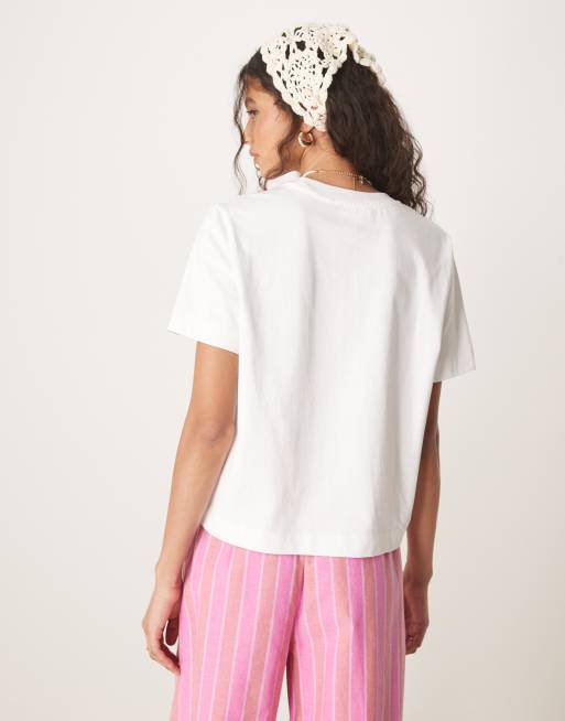 Selected Femme – Vit t-shirt med boxig passform och färgglatt tryck, 4 av 4