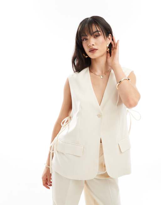 Selected Femme waistcoat with tie sides in biege (part of a set)