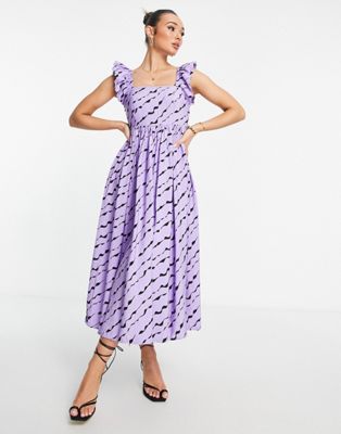 Selected Femme wave print maxi cami dress in lilac