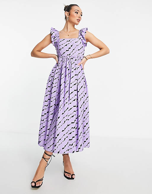 Selected Femme wave print maxi cami dress in lilac 