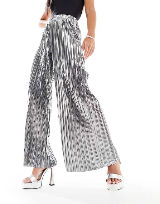 Selected Femme Wide Fit - Sølvfarvede og metalfarvede bukser , 3 af 5