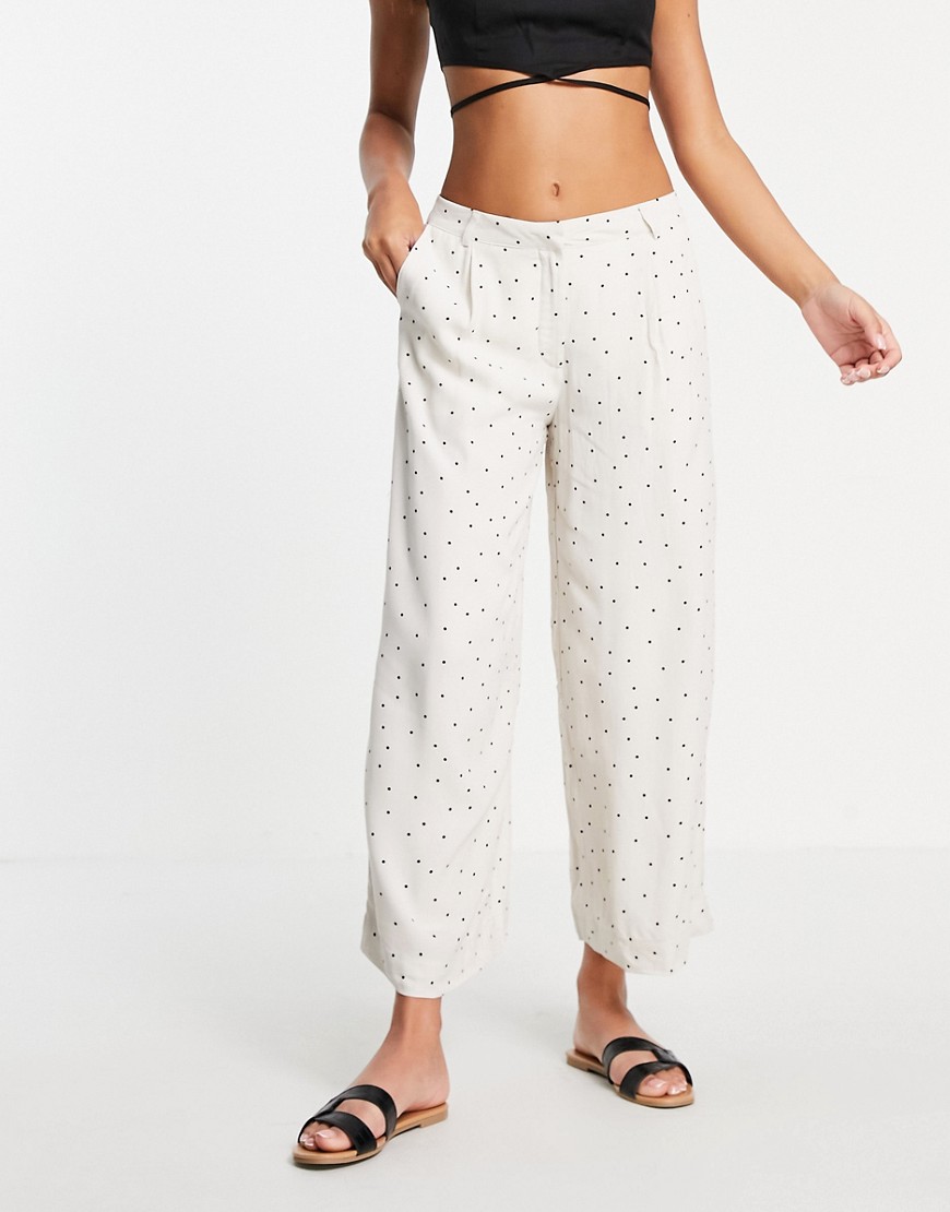 Selected Femme wide leg pants in white spot print - part of a set