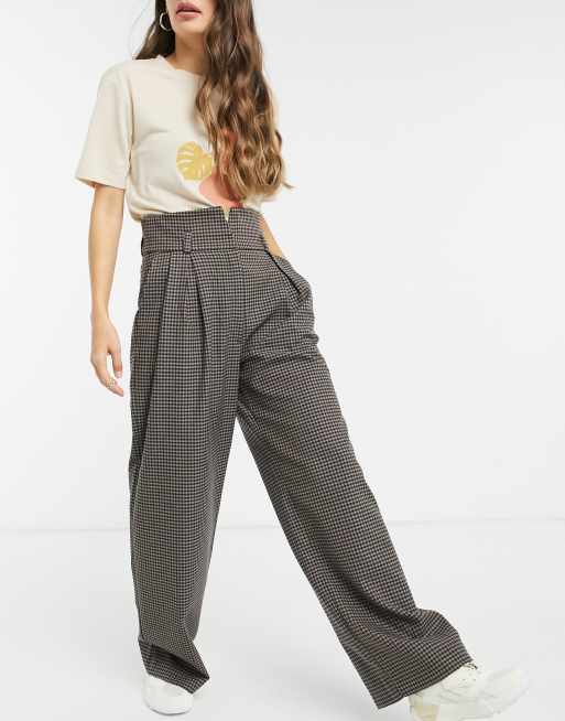 Selected Femme wide leg trouser in check print