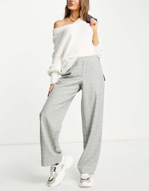 Grey check 2025 wide leg trousers