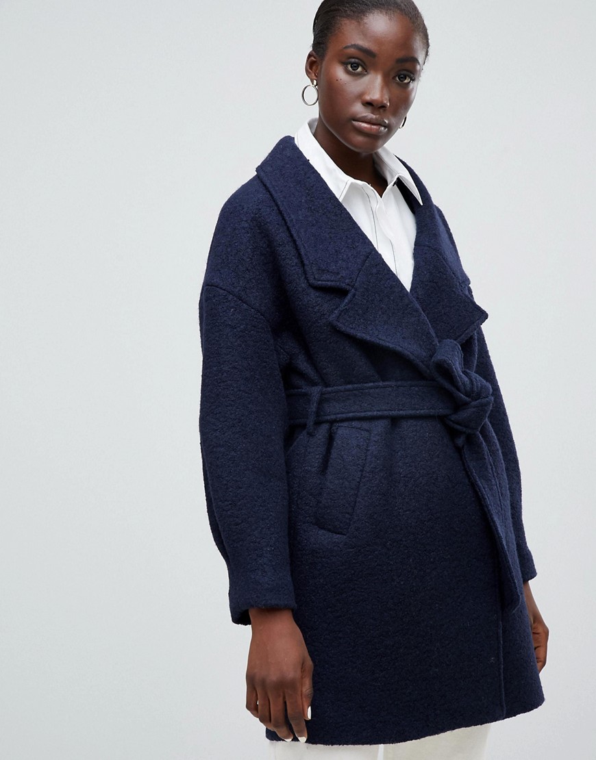 Selected Femme - Wollen jas met overslag-Marineblauw