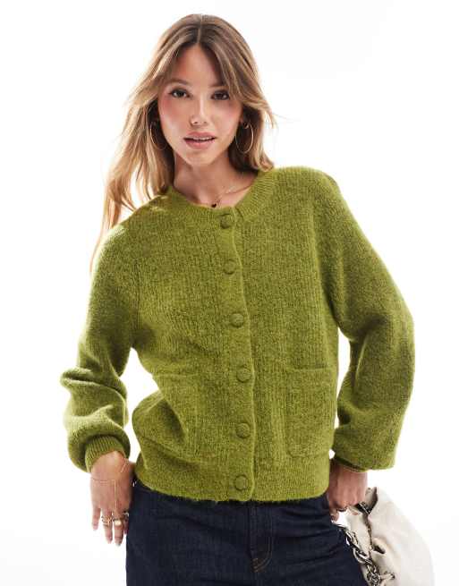 Selected Femme wool alpaca blend knitted cardigan in green