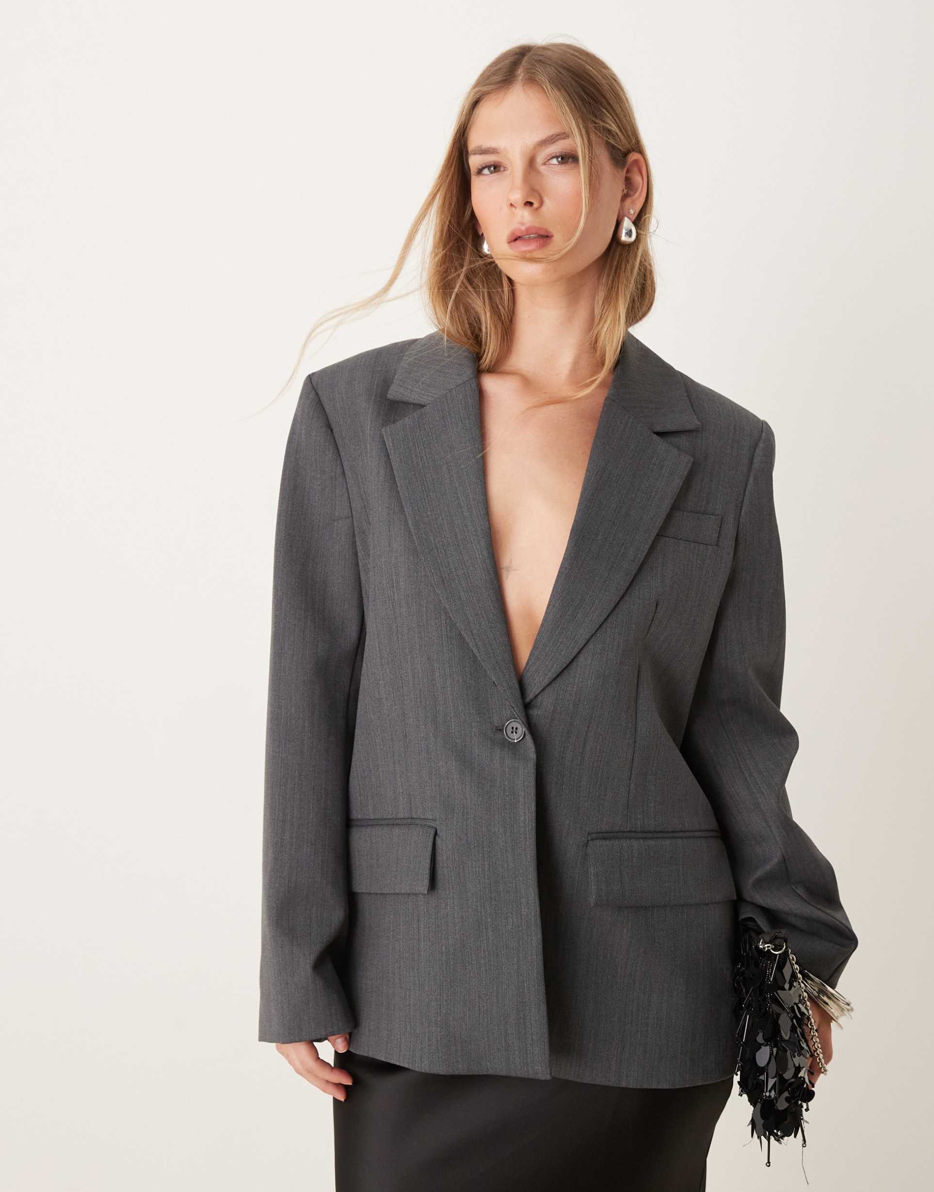 selected femme wool asymmetric blazer in gray