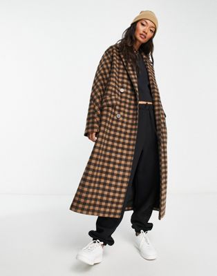 Selected Femme wool blend coat in chocolate check