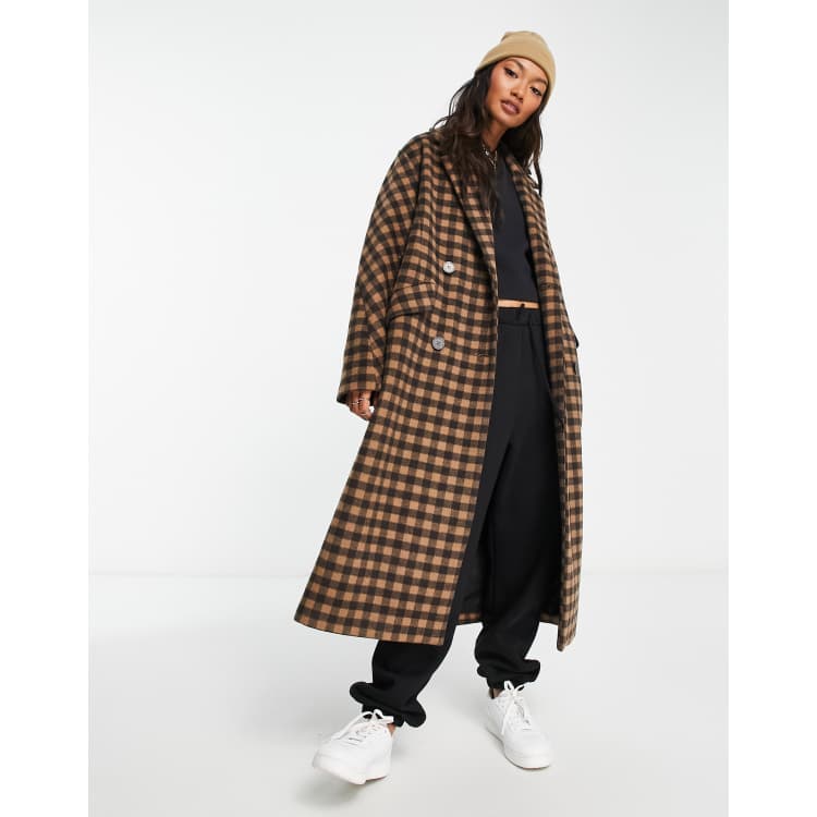 Wool checked coat sale